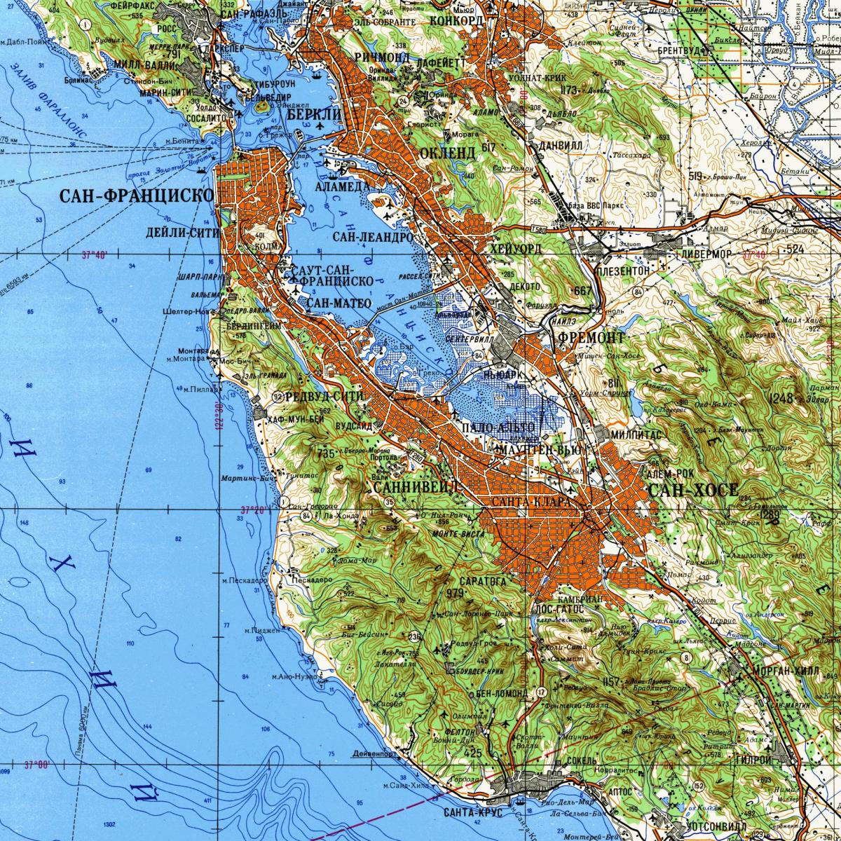San Francisco bay oblast topografické mapy