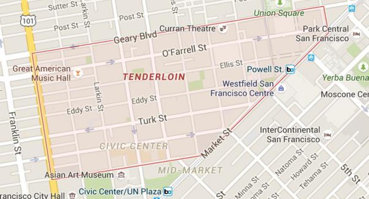 na tenderloin, San Francisco mapě