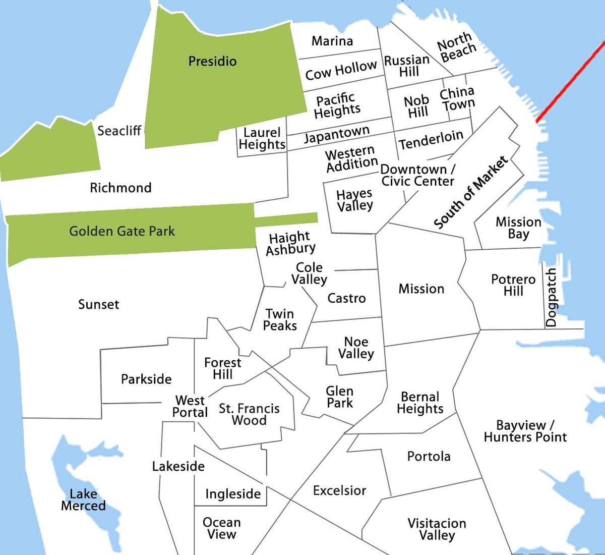 Mapa San Francisco okolí legrační