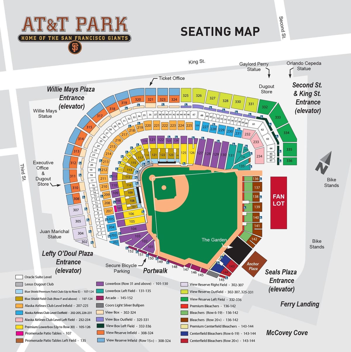 Mapa at&t park podrobné sedadla