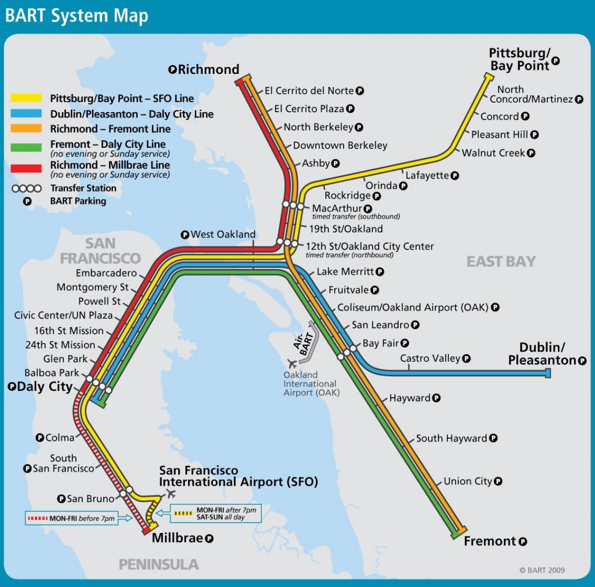 San Francisco bart mapa systému