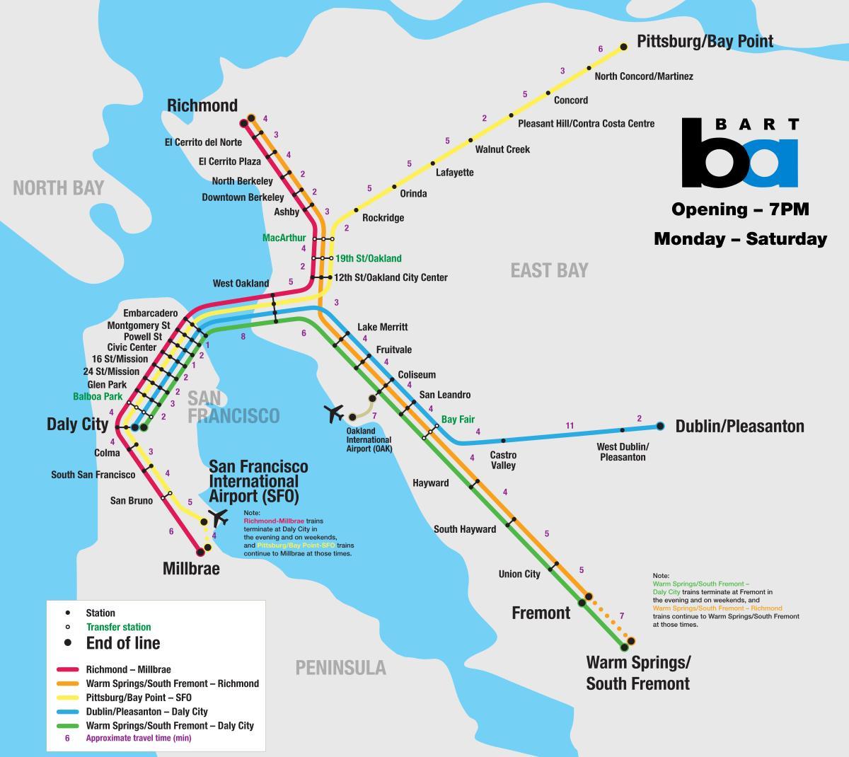 bart systém San Francisco mapě