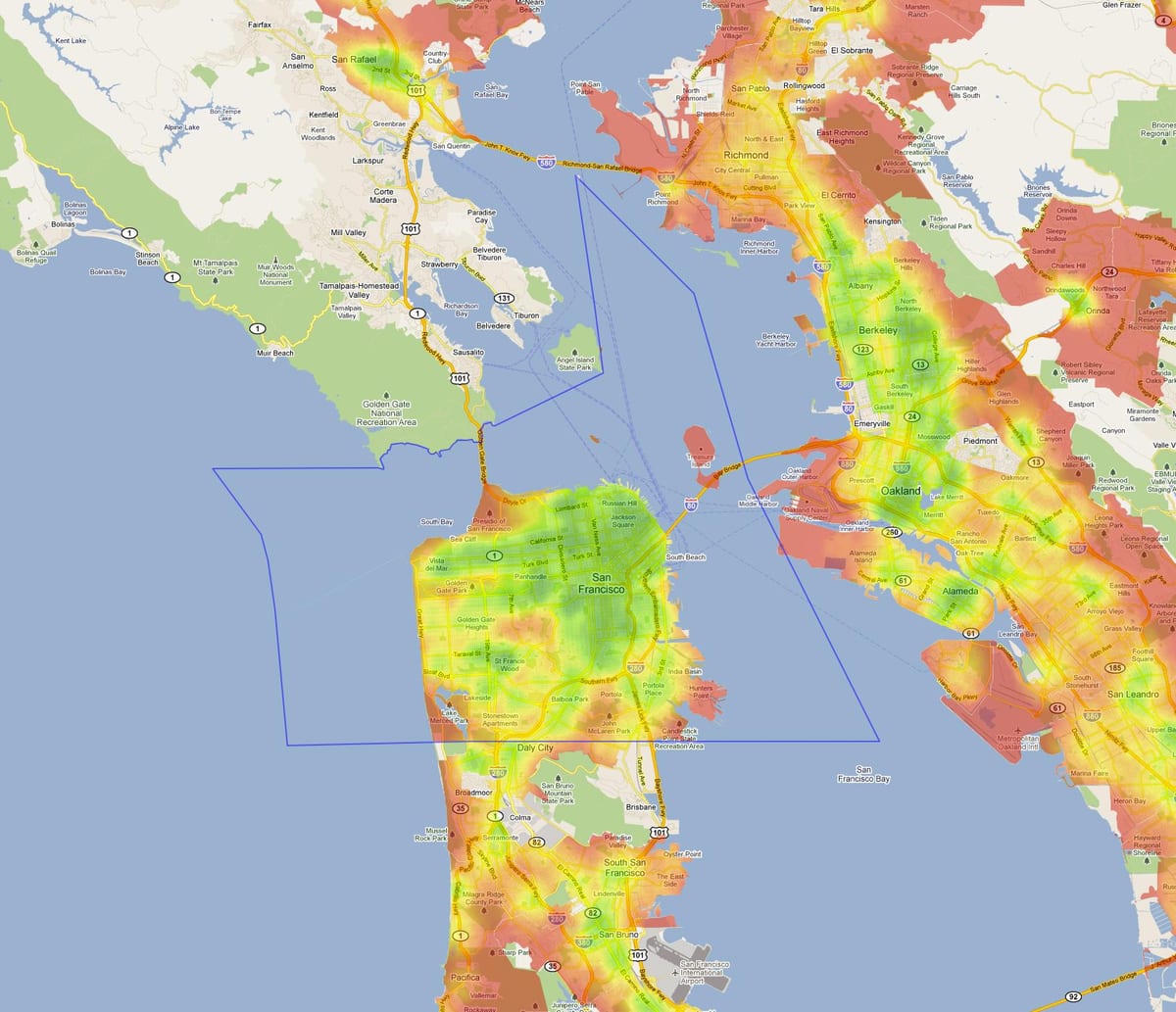 Mapa bay area tepla