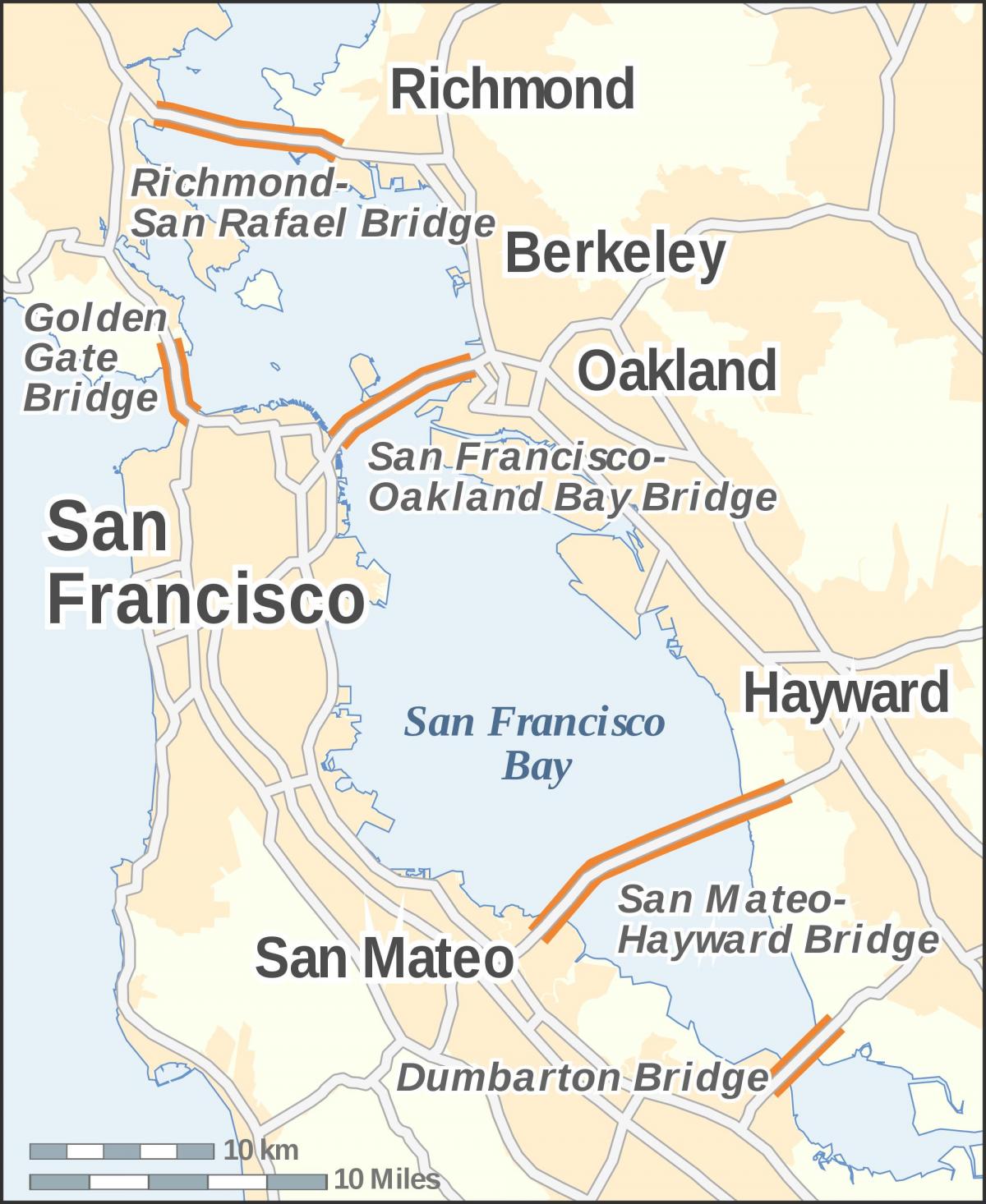 Mapa bay area mosty