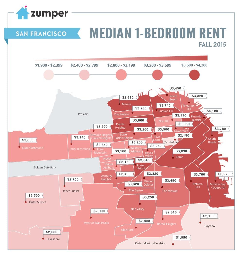 bay area ceny pronájmu mapě