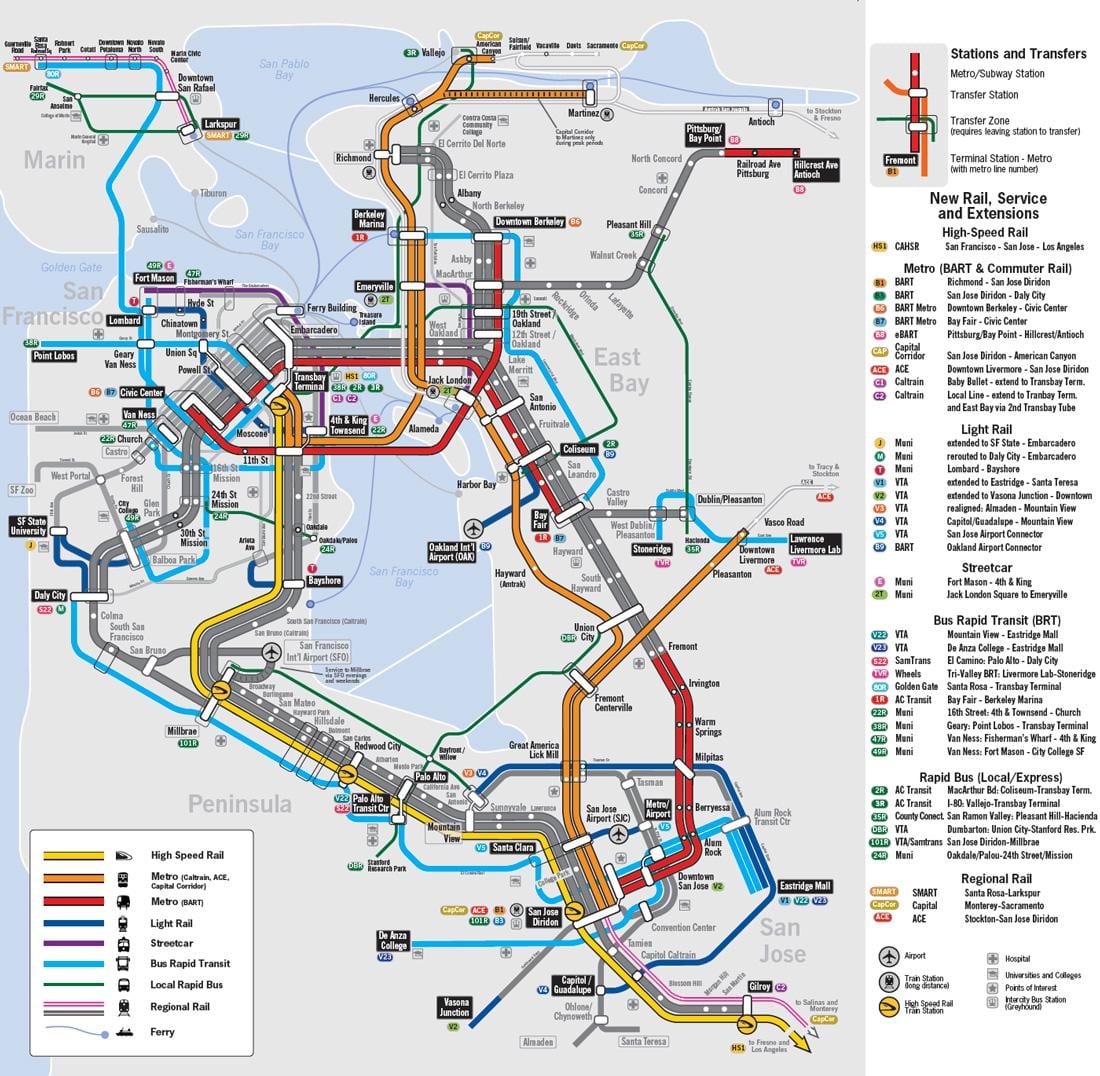 Mapa bay area vlak