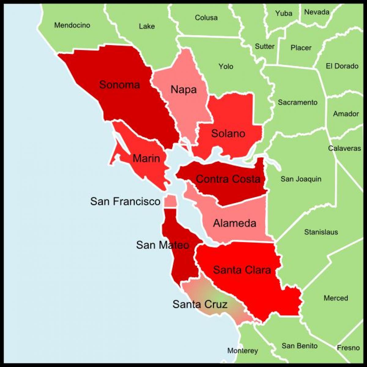 San Francisco bay area county mapě