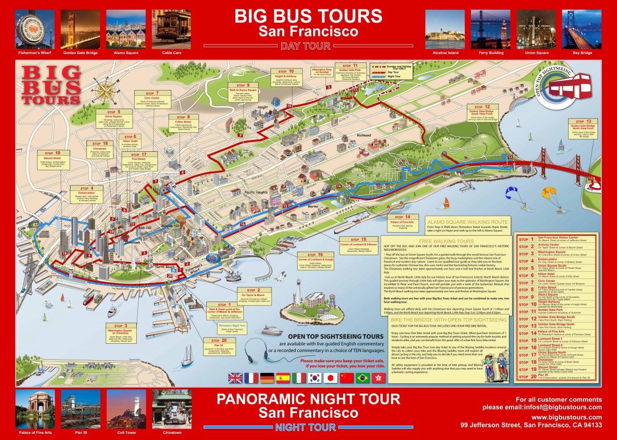 velký červený autobus San Francisco mapě