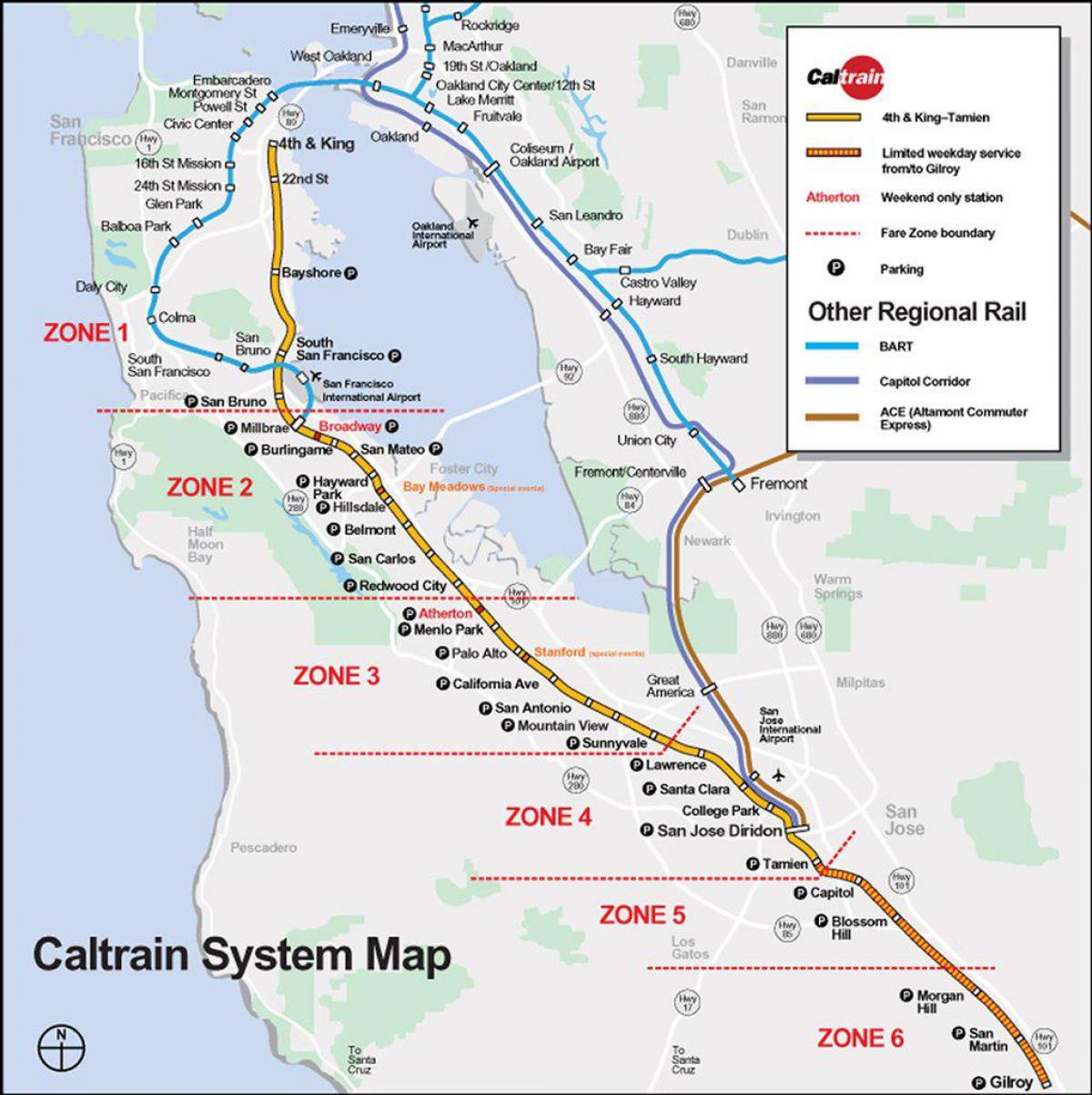 caltrain mapa trasy