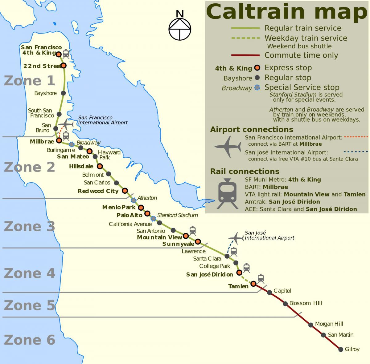 San Francisco caltrain mapě