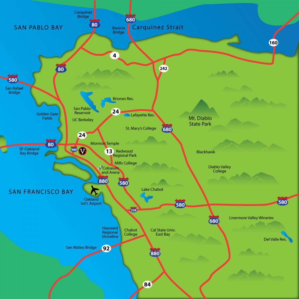 mapa east bay area, ca