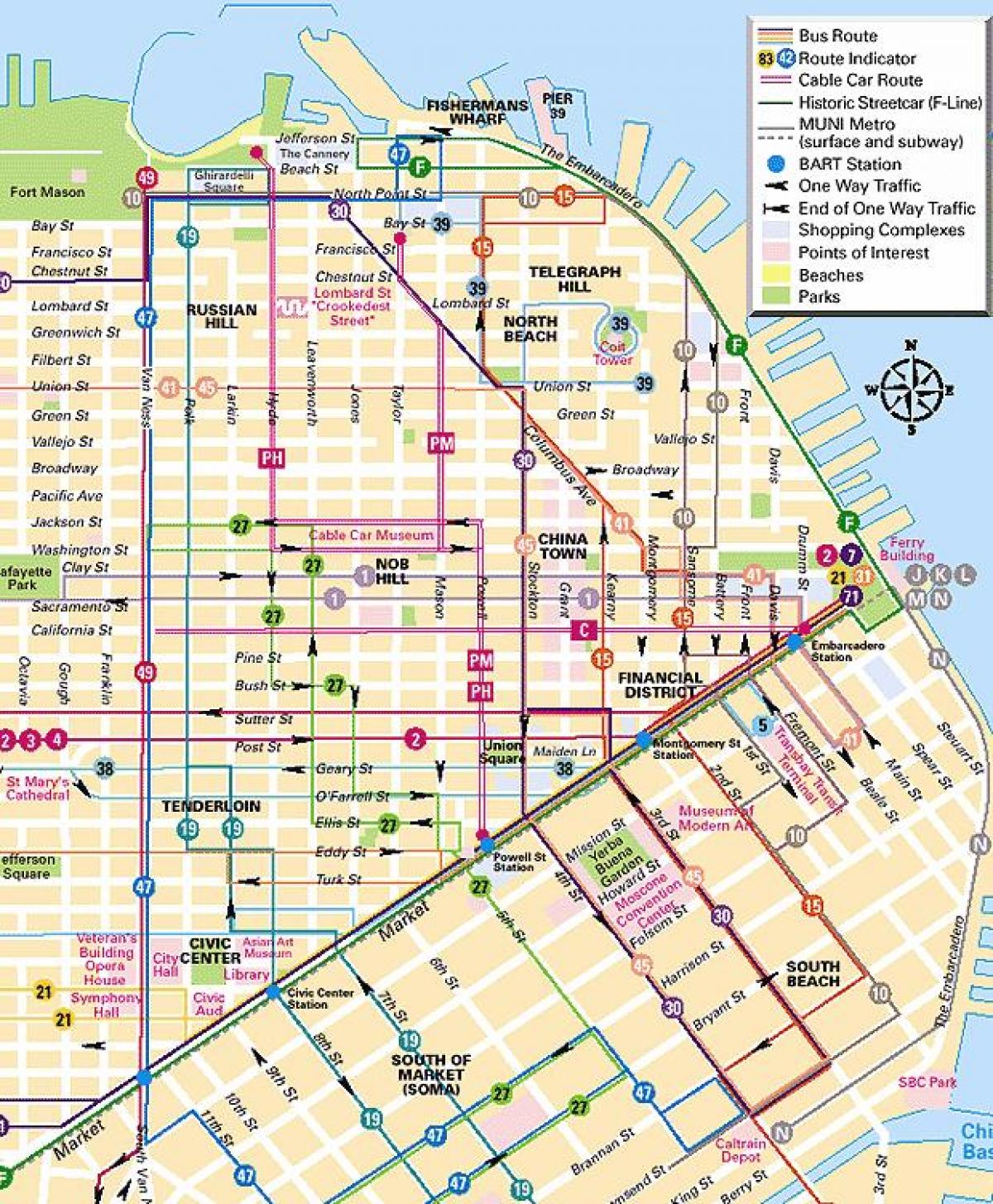 lanovka linky San Francisco mapě