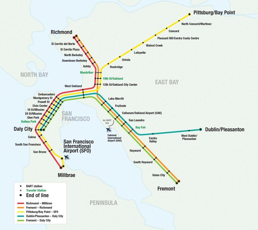 Letiště San Francisco bart mapa
