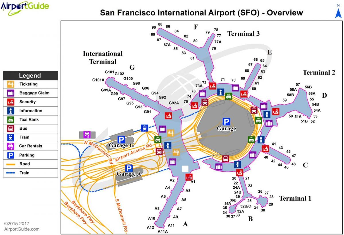 SFO mezinárodní letiště mapě