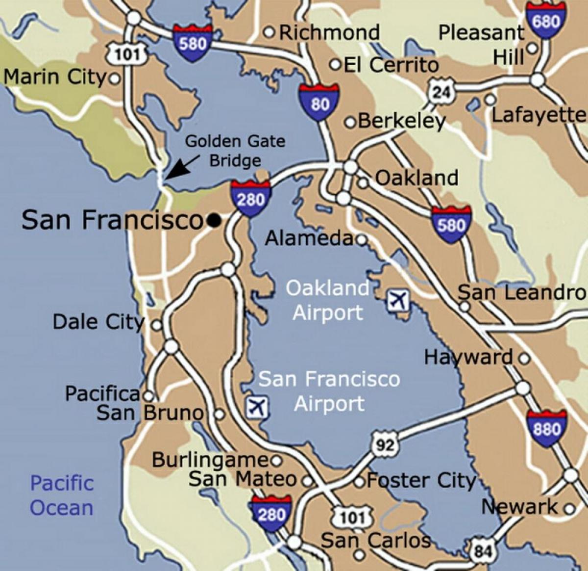 Mapa letiště San Francisco a okolí
