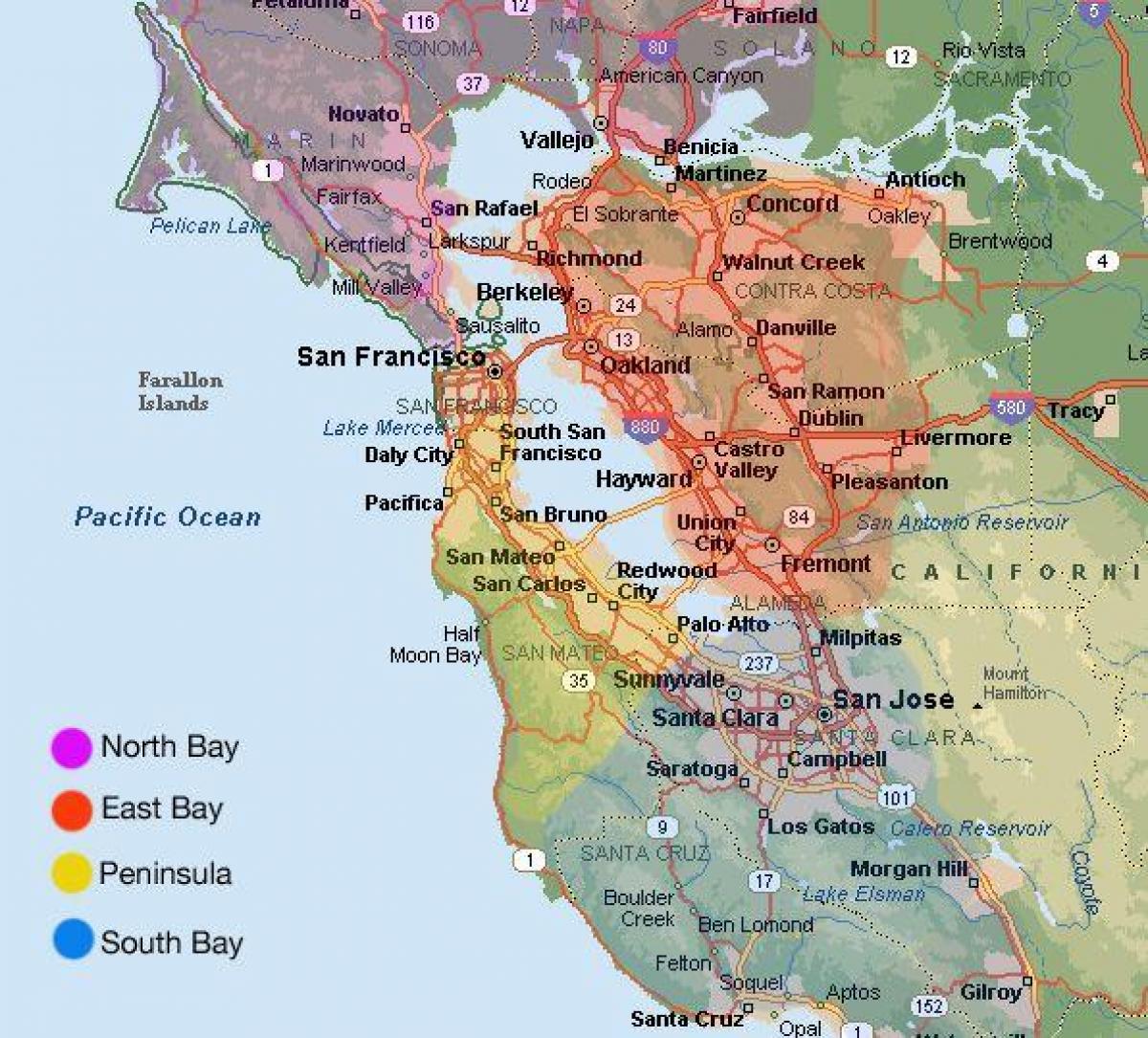 San Francisco oblast mapa a okolí
