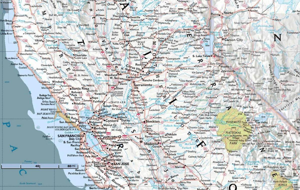Mapa severně od San Francisco