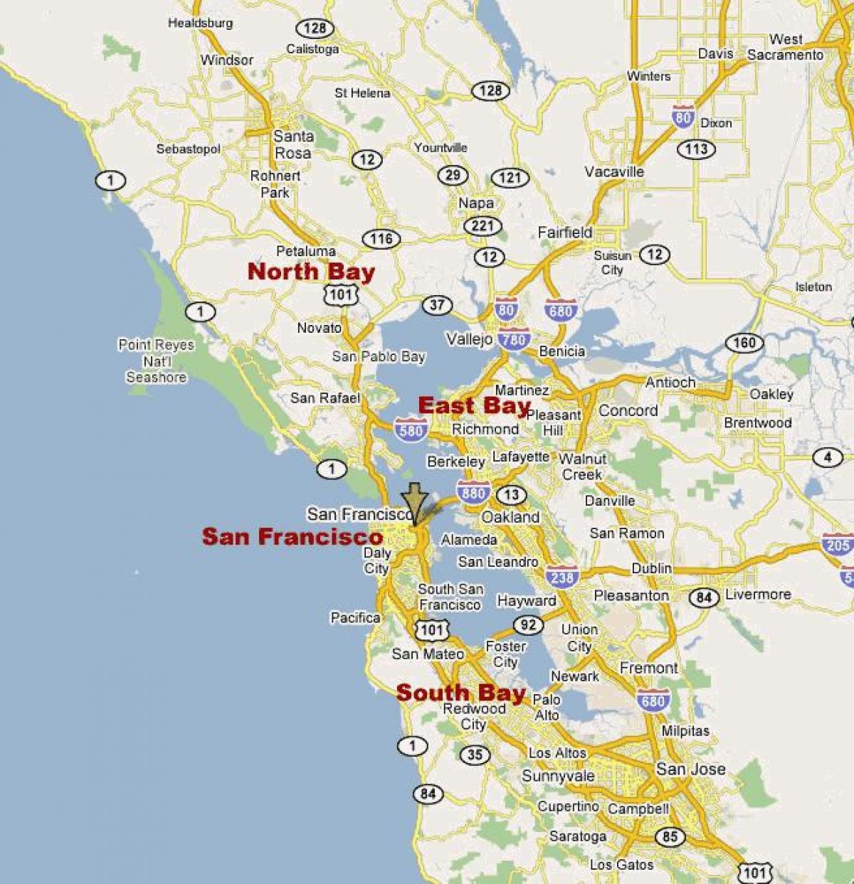 severní kalifornie bay area mapě