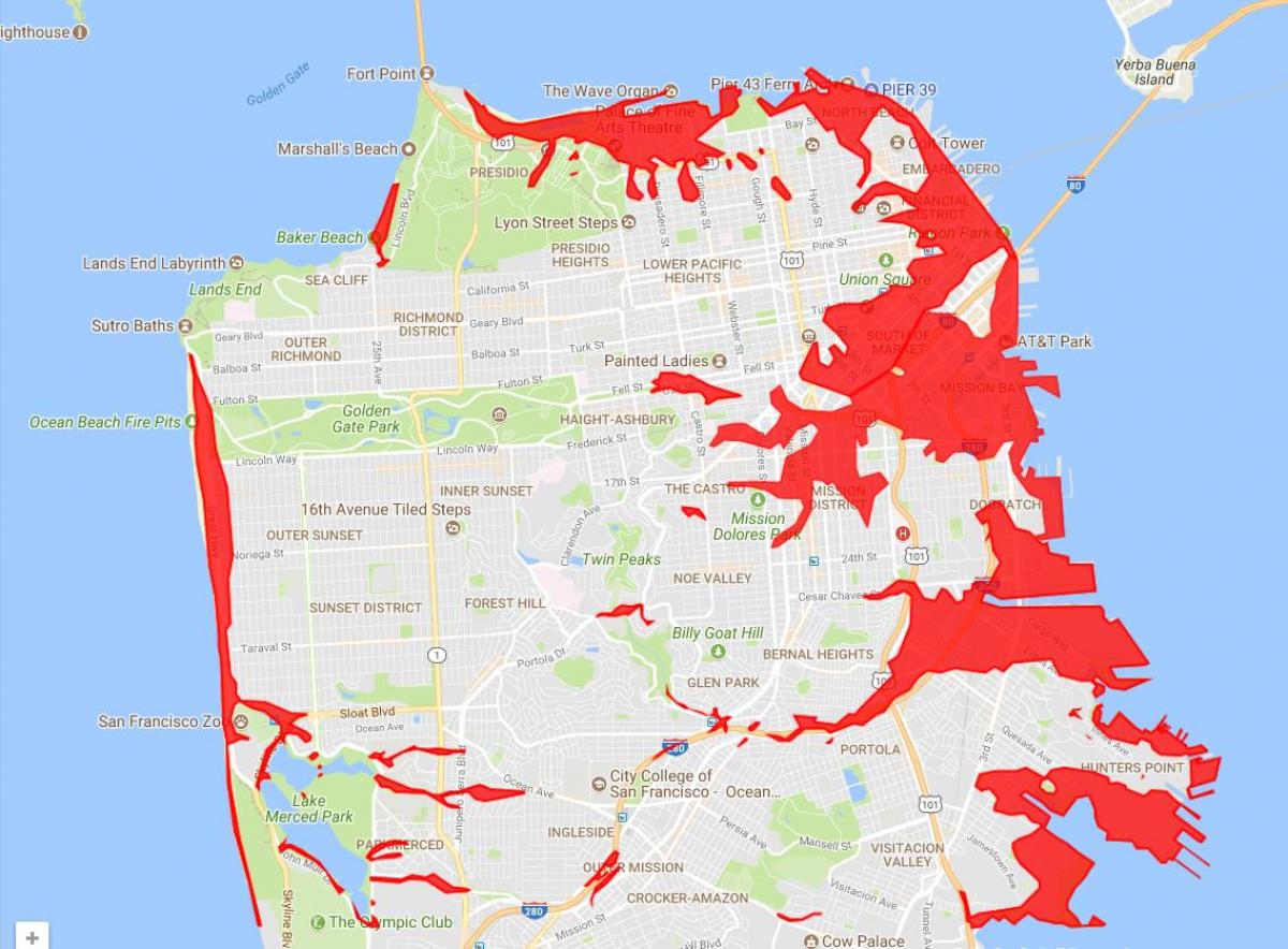 San Francisco oblastech, aby se zabránilo mapě