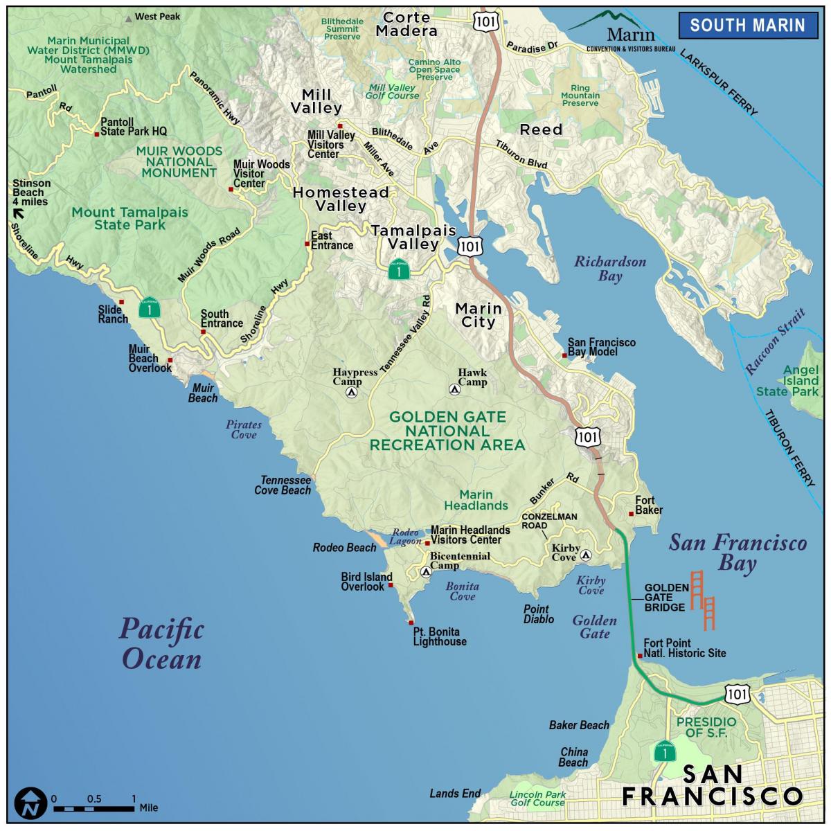 Mapa z redwood forest, San Francisco