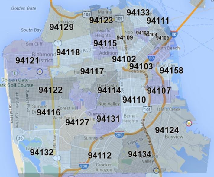San Francisco zip mapě
