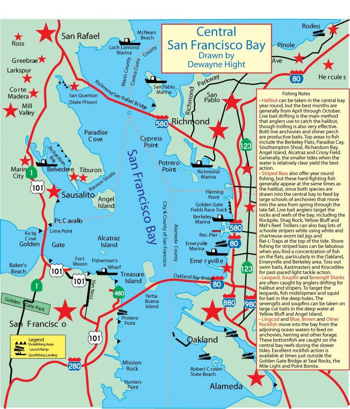Mapa San Francisco bay rybaření 
