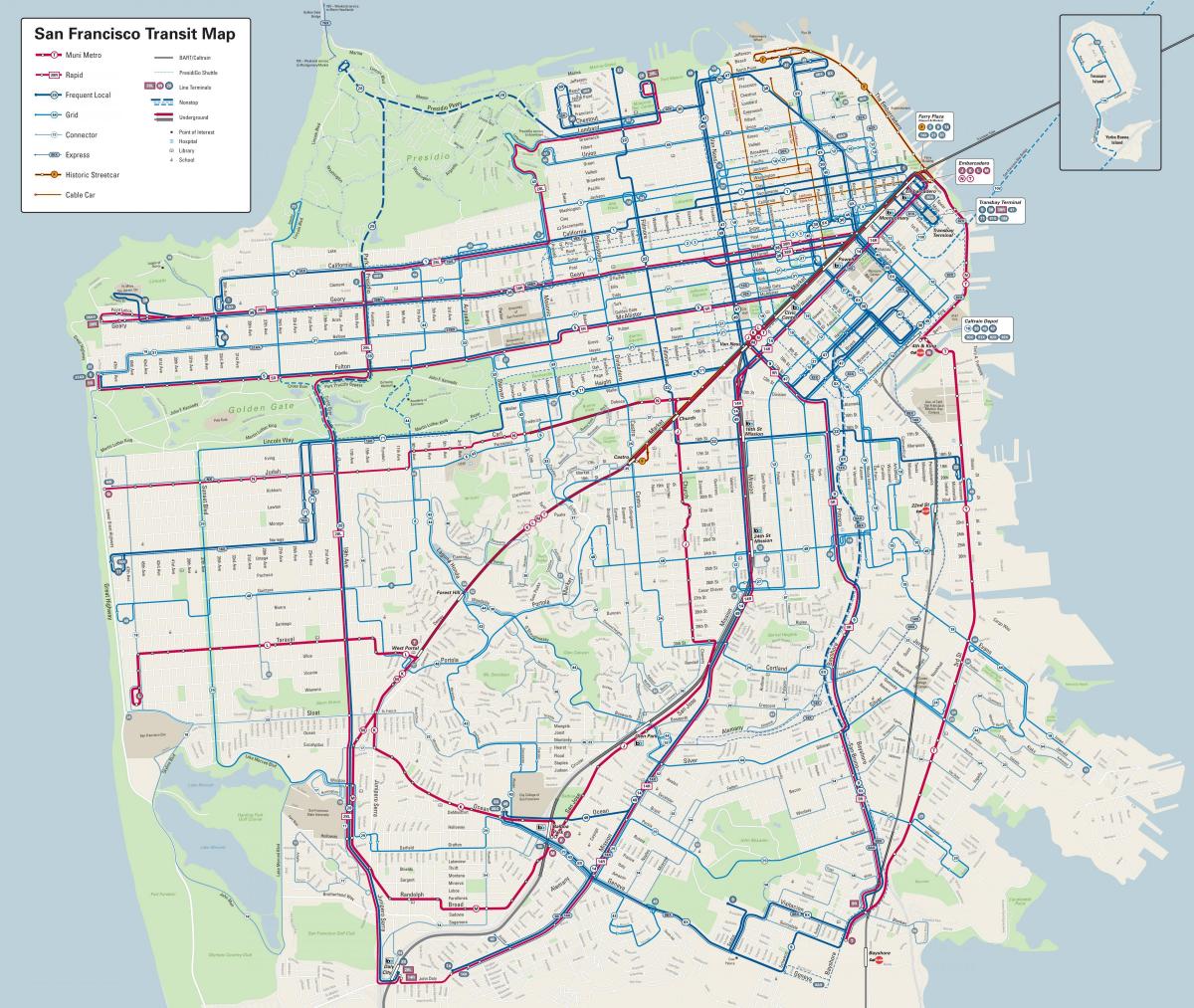 San Francisco autobusových linek mapě