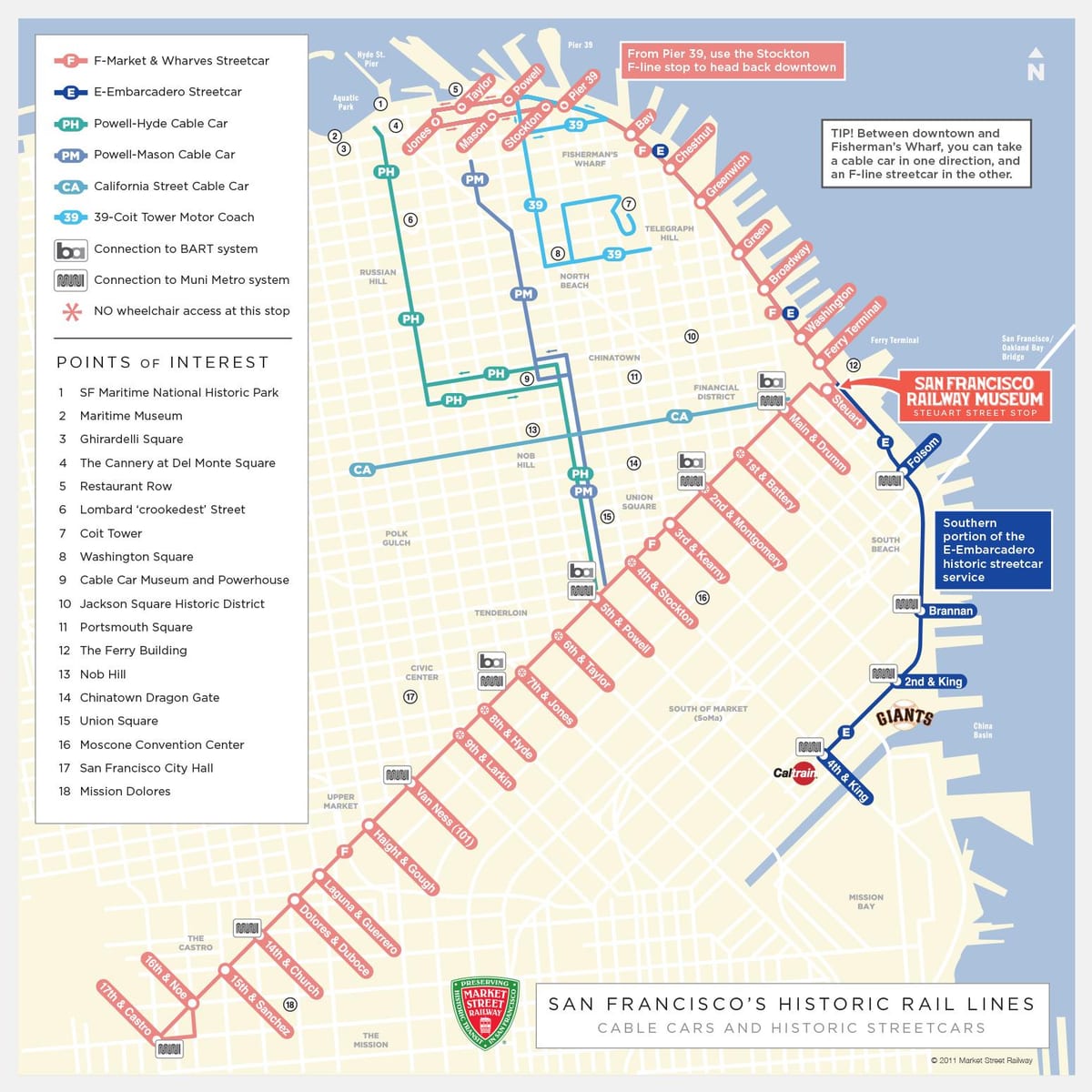 San Francisco cable car plán mapě
