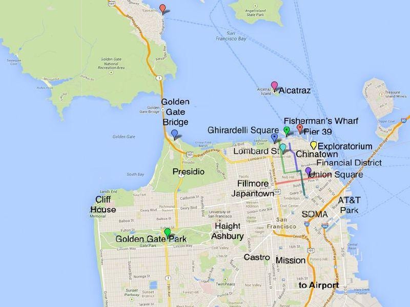 turistická mapa oblasti San Francisco