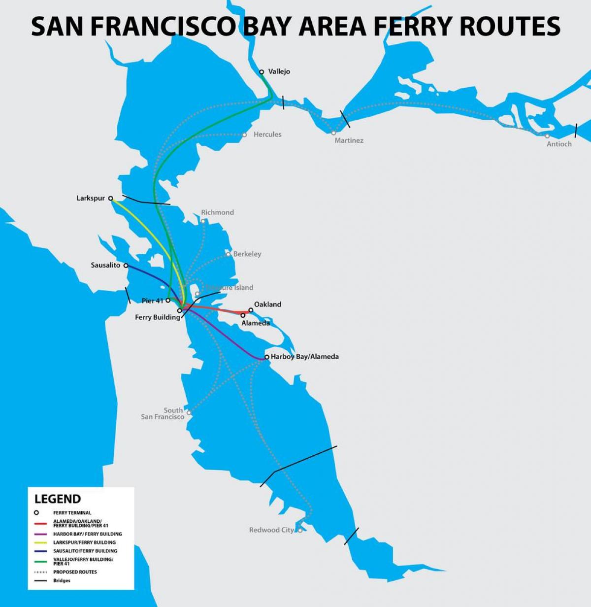 San Francisco bay ferry mapě