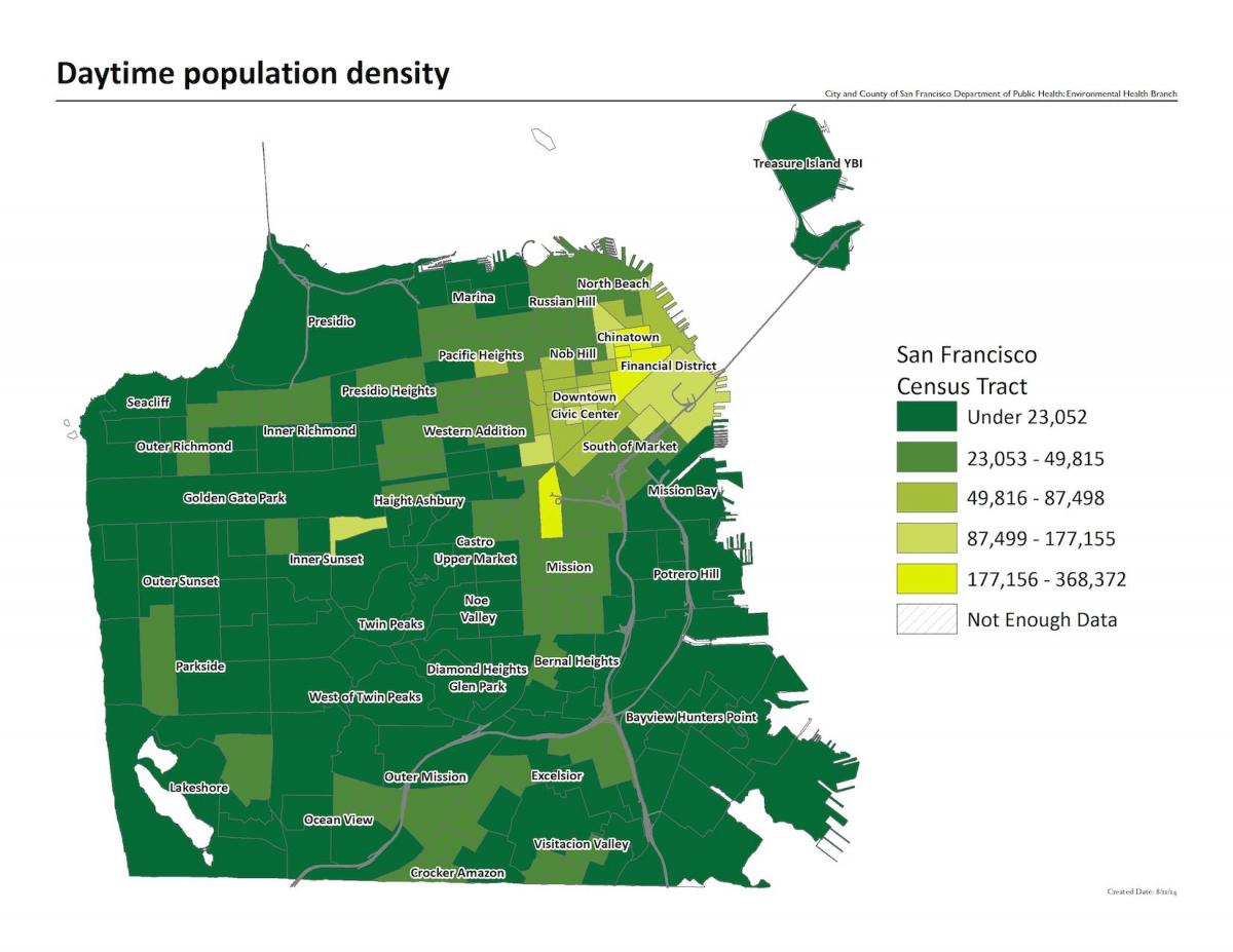 Mapa San Francisco hustota obyvatelstva