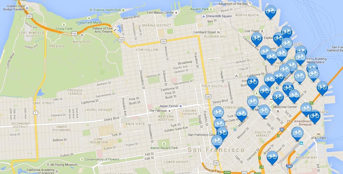 Mapa San Francisco kolo sdílet