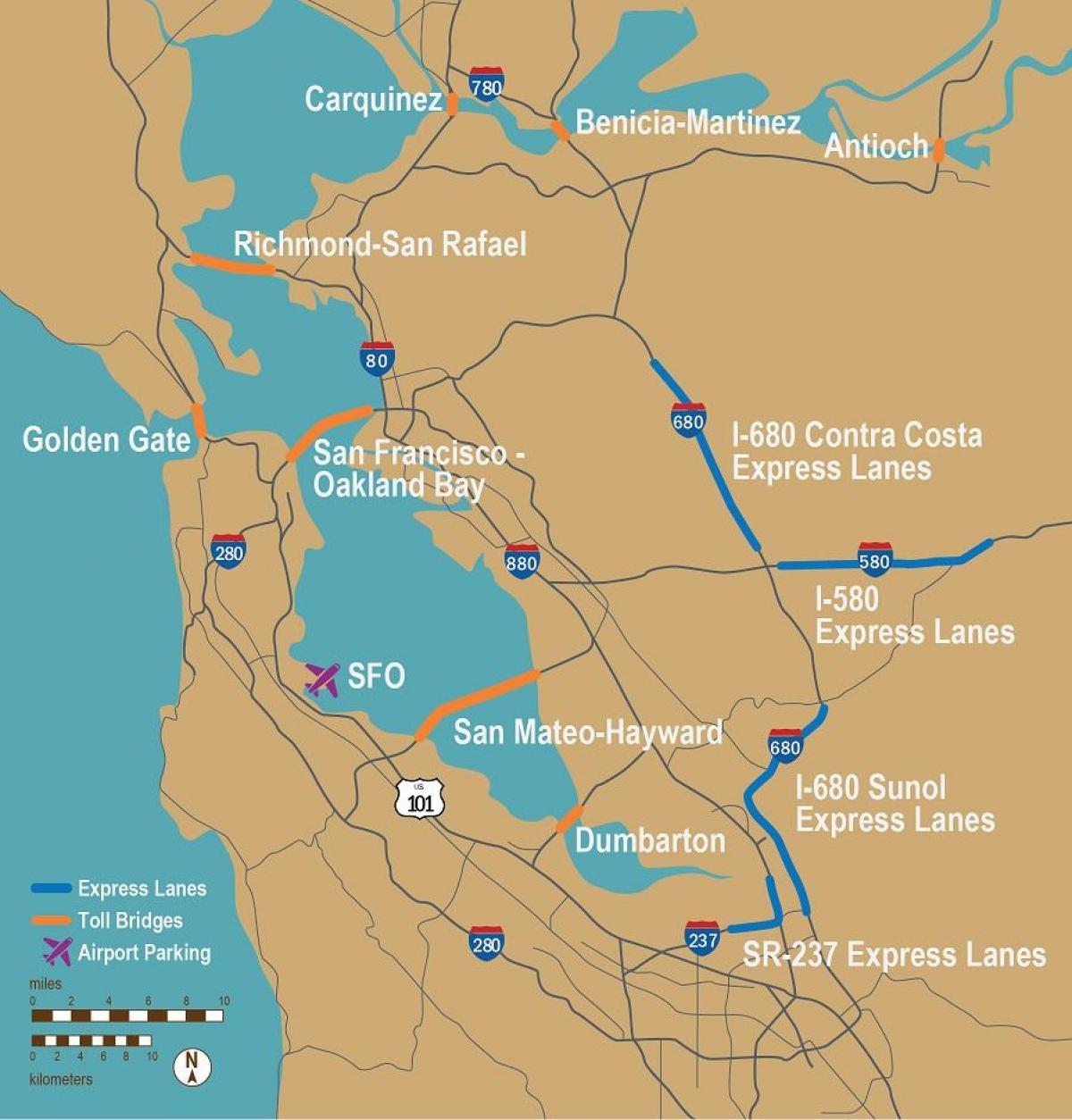 mýtné silnice v San Franciscu mapě