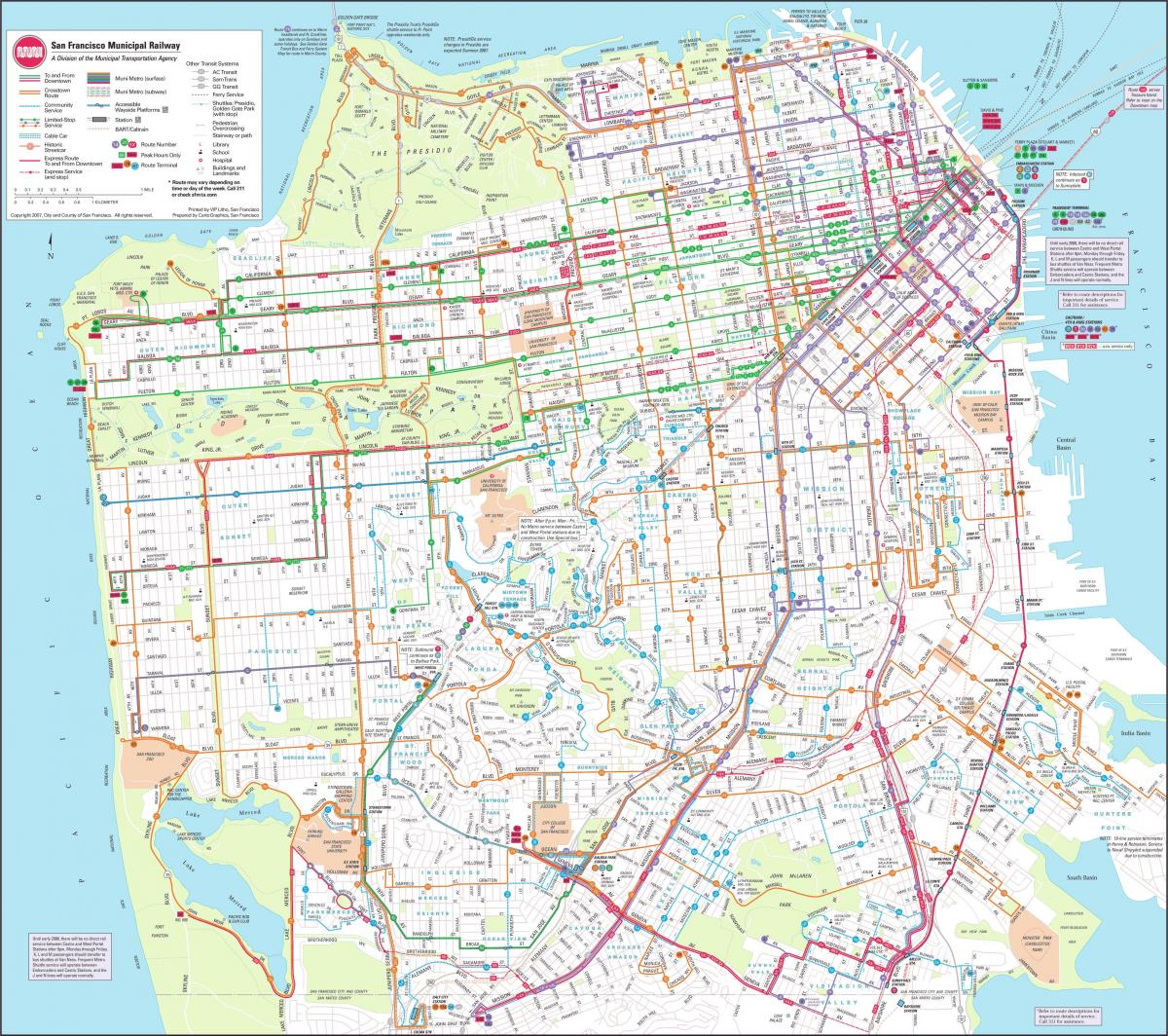 Mapa San Francisco městské železnice