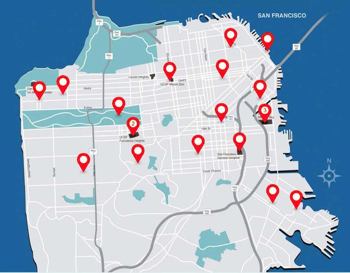 Mapa San Francisco nemocnice