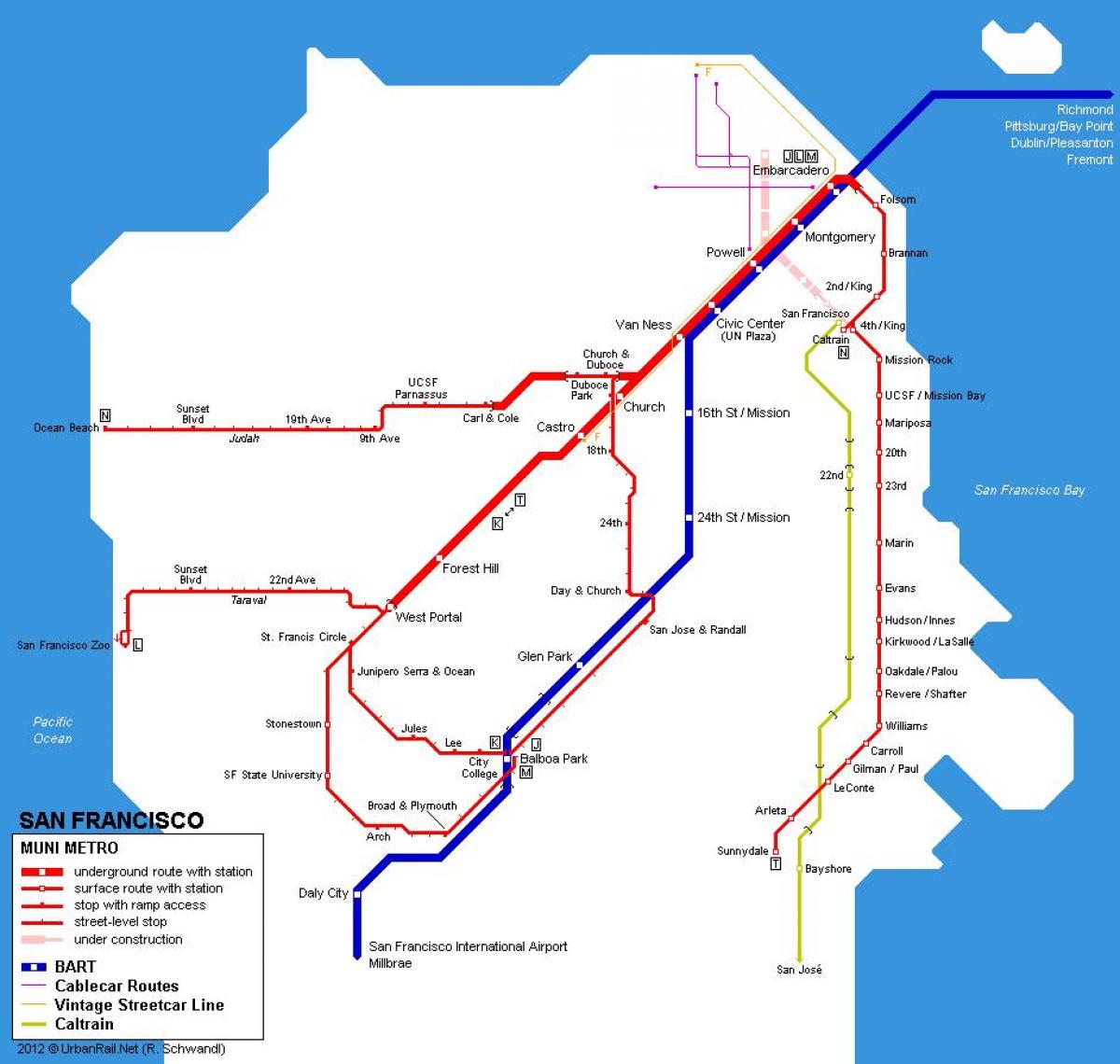 Mapa San Francisco vlakové nádraží