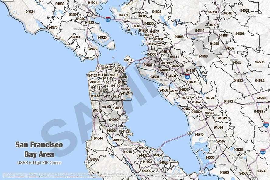 bay area kód oblasti mapy