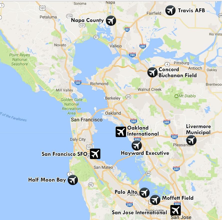 letiště v blízkosti San Francisco mapě