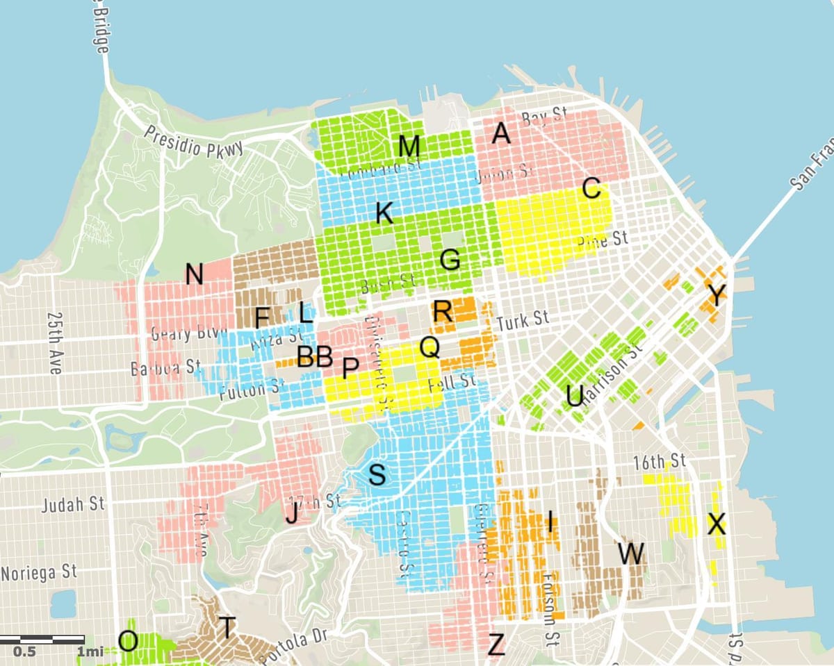 zdarma parkování na ulici San Francisco mapě