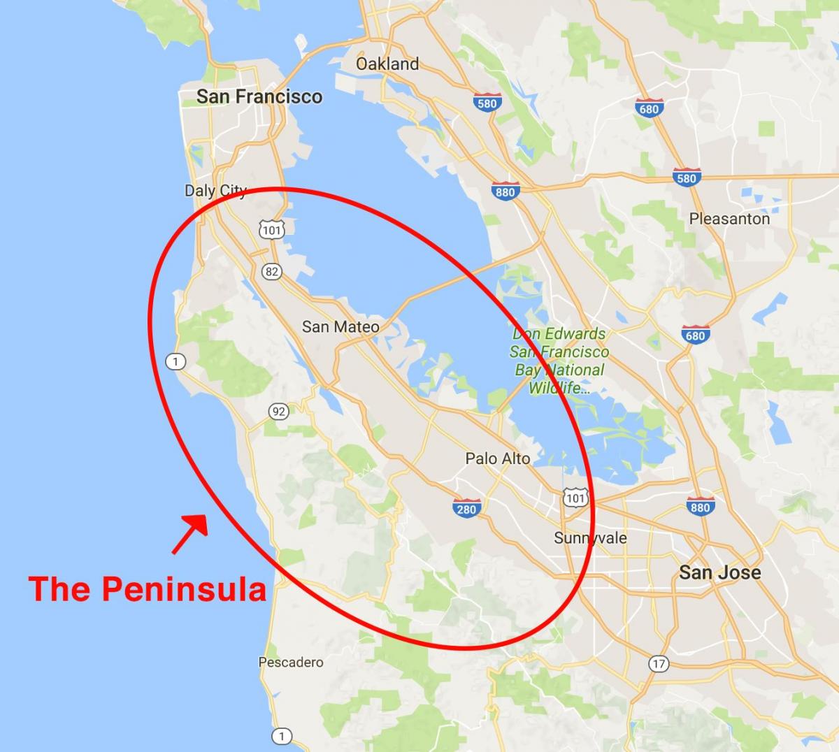 Mapa San Francisco poloostrov 