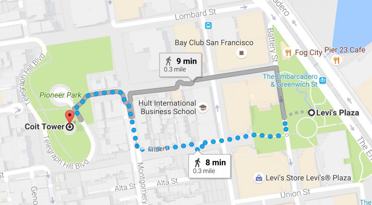 Mapa San Francisco self prohlídky pěší výlet