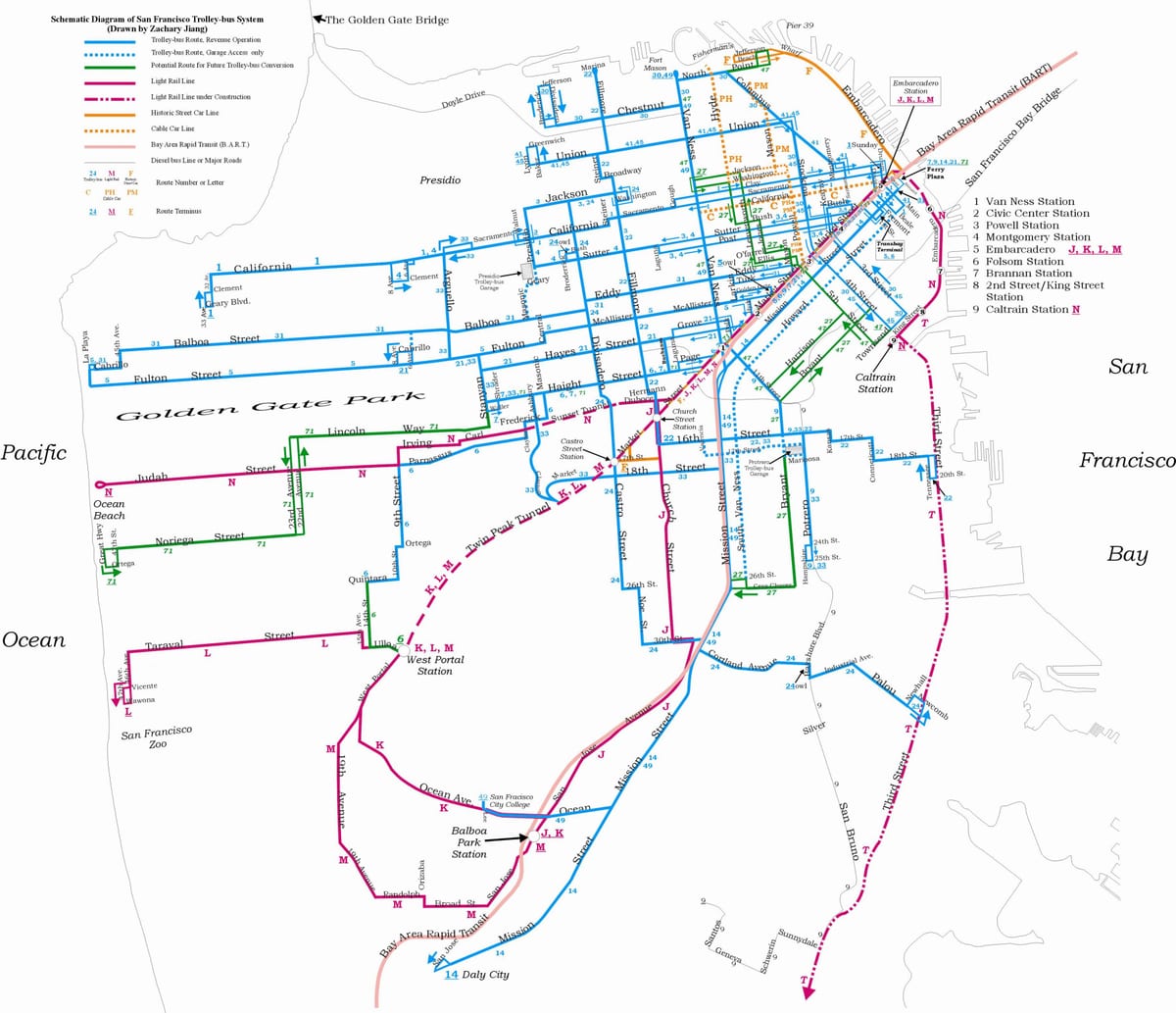 Mapa San Francisco trolejbus