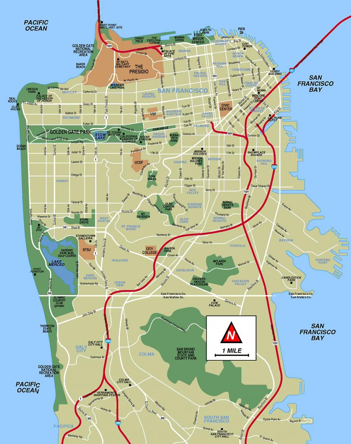 San Francisco místa k návštěvě mapě