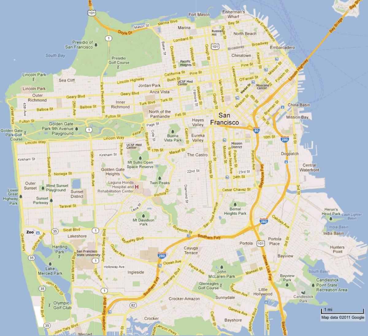 San Francisco památky mapě