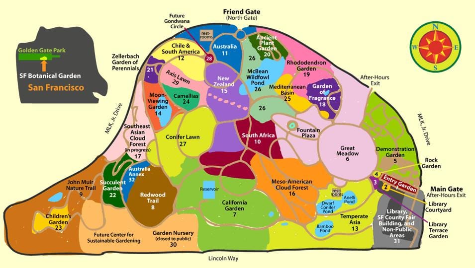 San Francisco botanical garden mapě