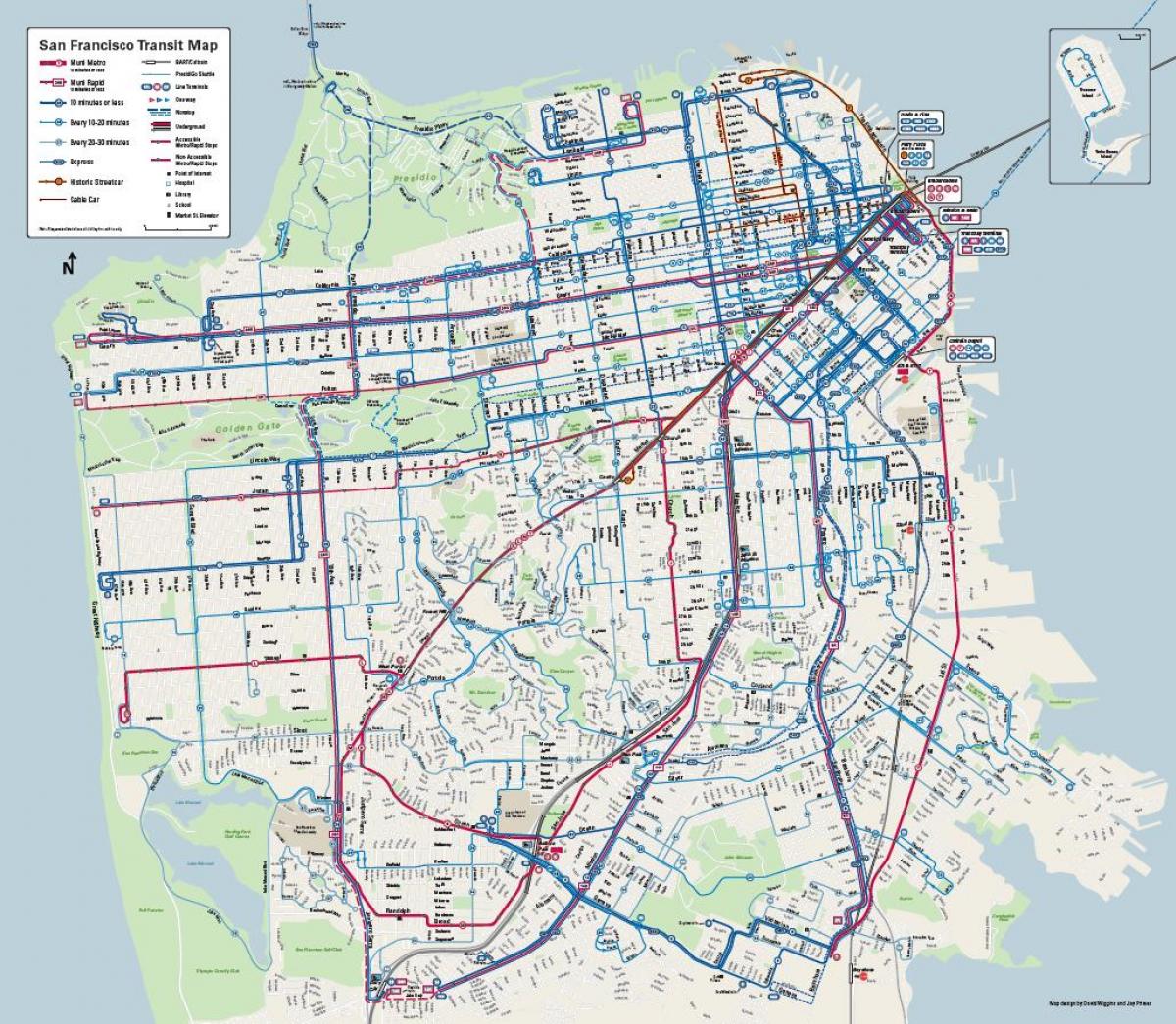 San Francisco autobusem systém mapě