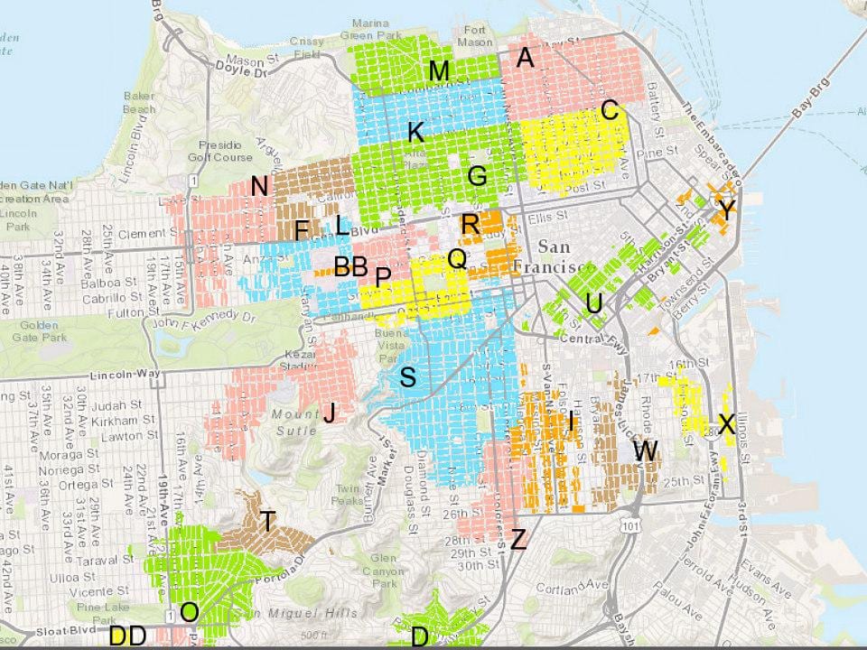 San Francisco parkovací zóny mapě