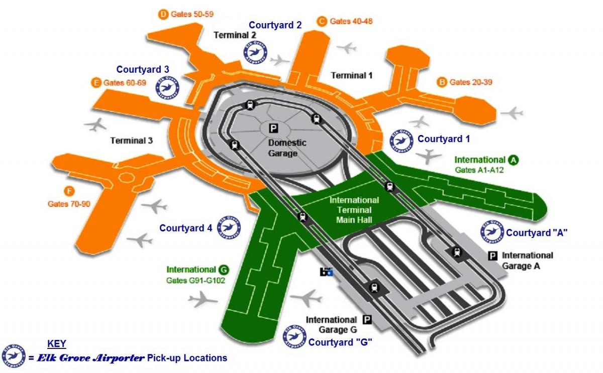 SFO mezinárodní příjezdy terminálu mapě