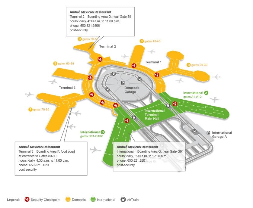 SFO terminálu 2 brány mapě