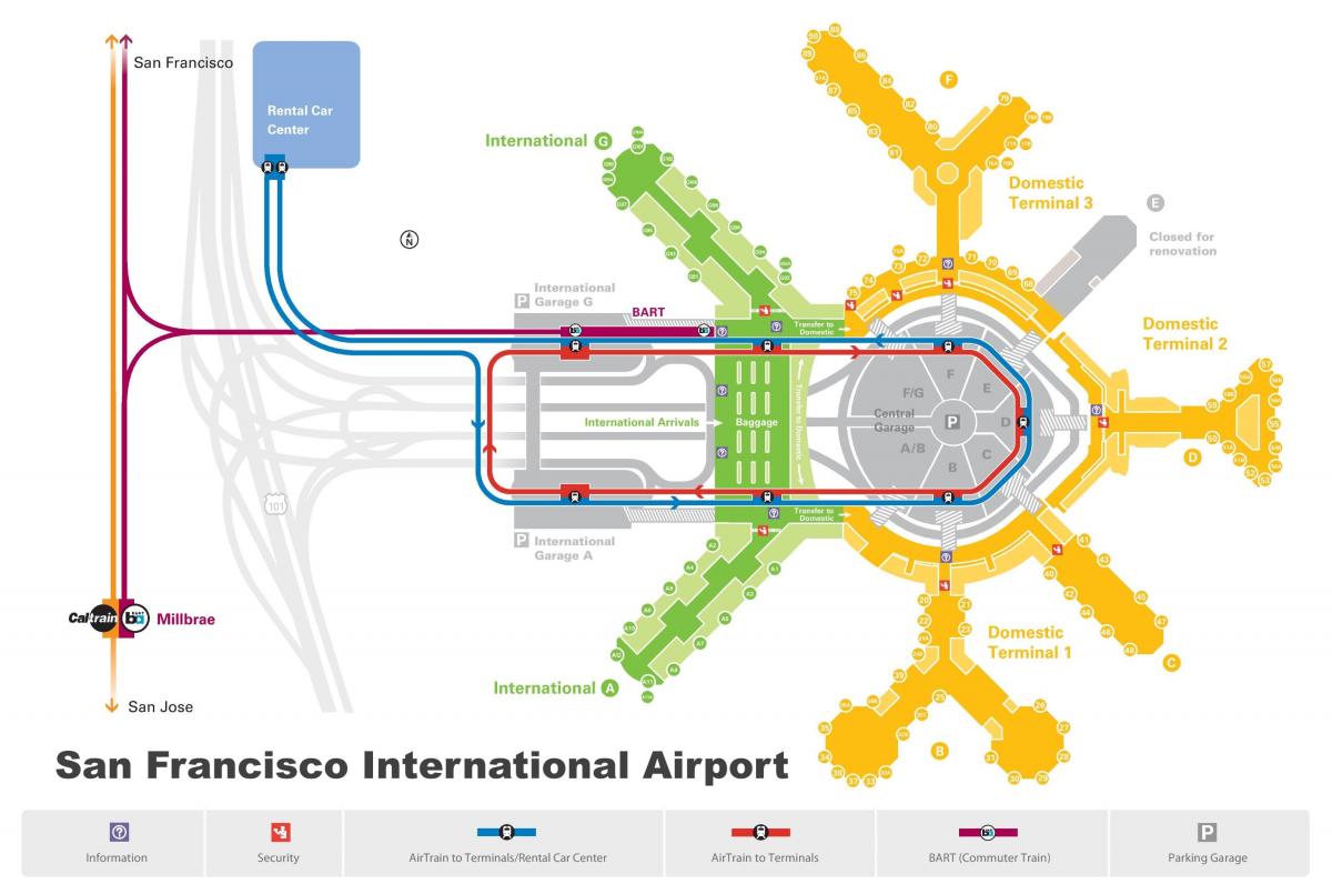 San Francisco letiště pronájem auta mapě